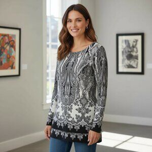 Linea Domani long sleeve Medium Paisley Black Printed High-Low Tunic